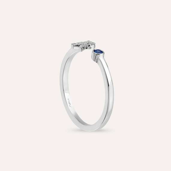 Diamond and Blue Sapphire White Gold R Letter Ring - 4
