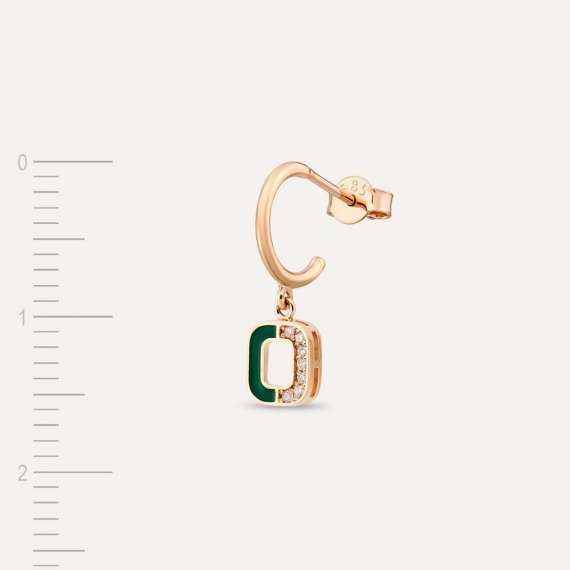 Diamond and Green Enamel O Letter Single Dangling Earring - 4