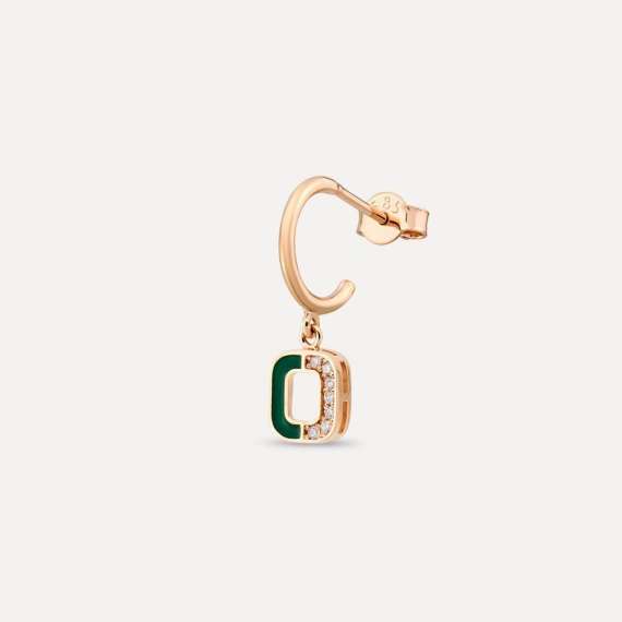 Diamond and Green Enamel O Letter Single Dangling Earring - 1