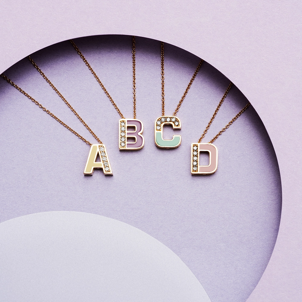 Diamond and Green Enamel Rose Gold C Letter Pendant - 3