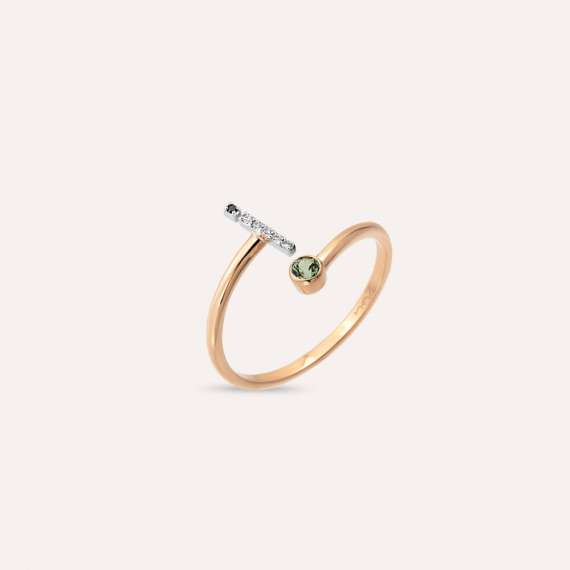 Diamond and Green Sapphire Rose Gold İ Letter Ring - 3