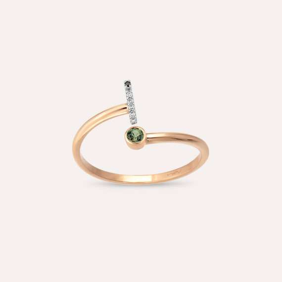 Diamond and Green Sapphire Rose Gold İ Letter Ring - 1