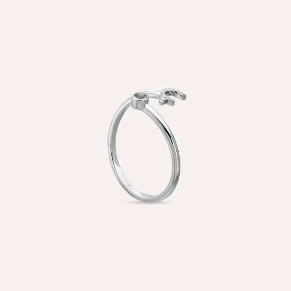 Diamond and Green Sapphire White Gold Ç Letter Ring - 4