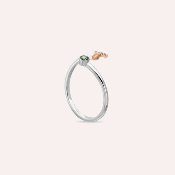 Diamond and Green Sapphire White Gold T Letter Ring - 4