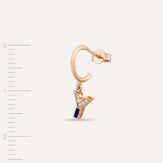 Diamond and Navy Blue Enamel Y Letter Single Dangling Earring - 4