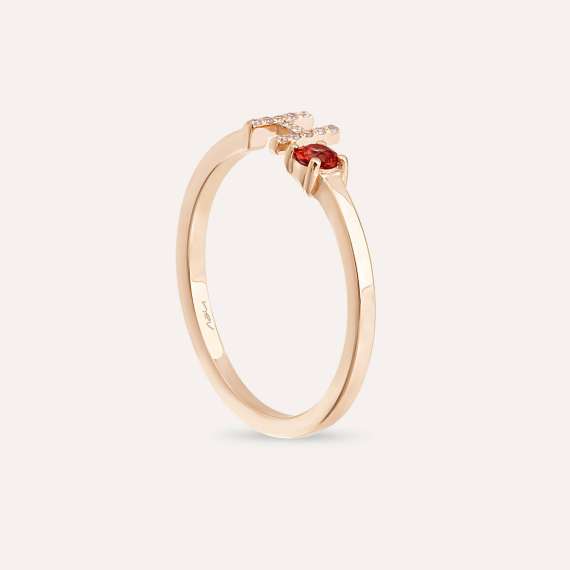Diamond and Orange Saphhire Rose Gold H Letter Ring - 4