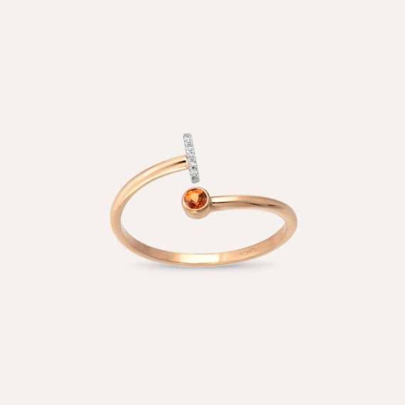 Diamond and Orange Sapphire Rose Gold I Letter Ring - 1