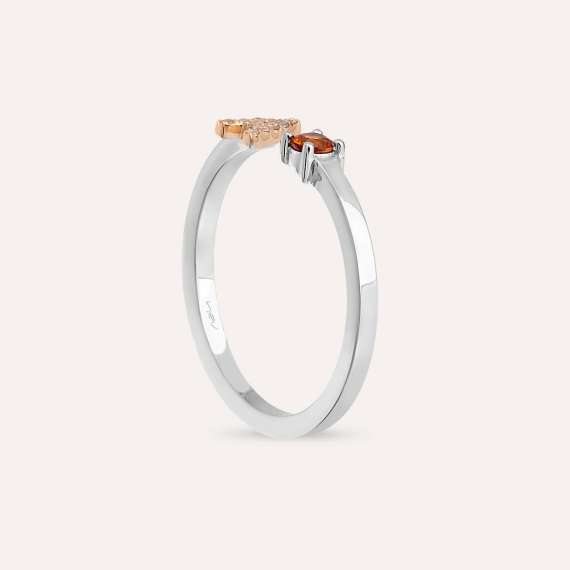 Diamond and Orange Sapphire White Gold A Letter Ring - 5
