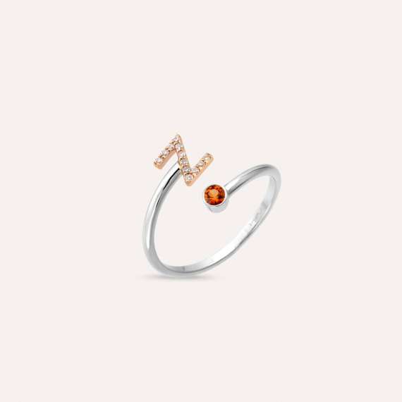 Diamond and Orange Sapphire White Gold Z Letter Ring - 3
