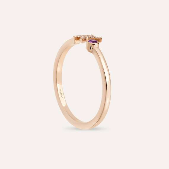 Diamond and Purple Sapphire Rose Gold K Letter Ring - 4