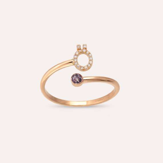 Diamond and Purple Sapphire Rose Gold Ö Letter Ring - 1