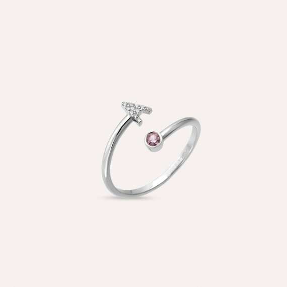 Diamond and Purple Sapphire White Gold A Letter Ring - 3