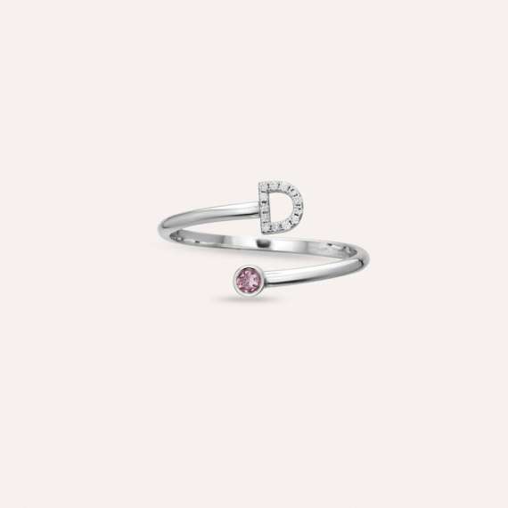 Diamond and Purple Sapphire White Gold D Letter Ring - 6