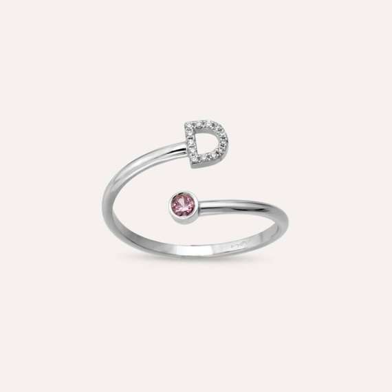 Diamond and Purple Sapphire White Gold D Letter Ring - 1
