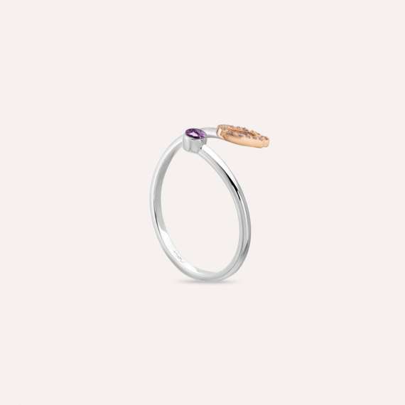 Diamond and Purple Sapphire White Gold Ü Letter Ring - 4