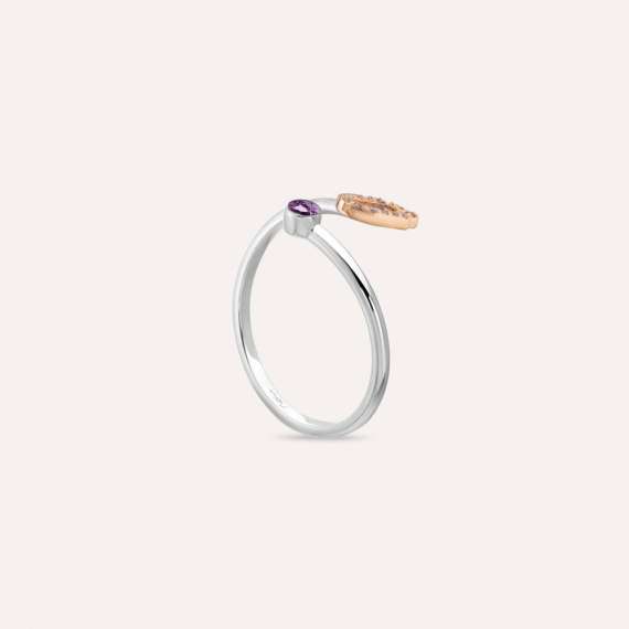 Diamond and Purple Sapphire White Gold Ü Letter Ring - 4