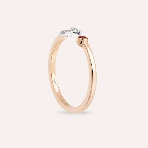Diamond and Red Sapphire Rose Gold T Letter Ring - 4