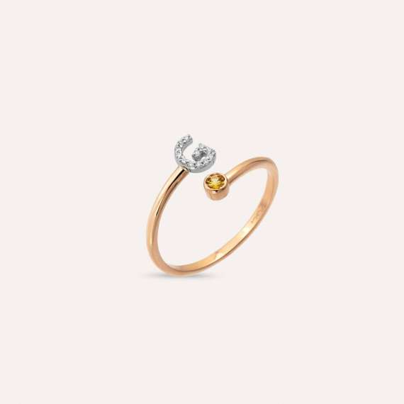 Diamond and Yellow Sapphire Rose Gold G Letter Ring - 5