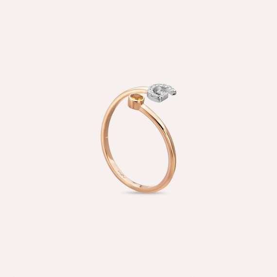 Diamond and Yellow Sapphire Rose Gold G Letter Ring - 6
