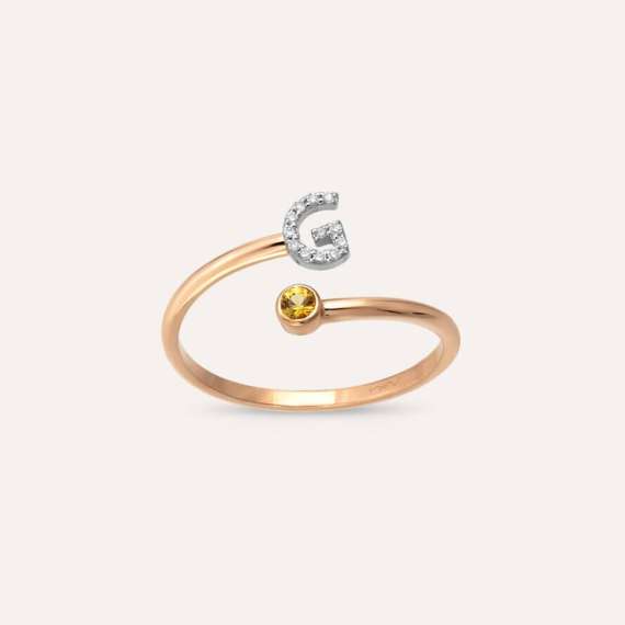 Diamond and Yellow Sapphire Rose Gold G Letter Ring - 4