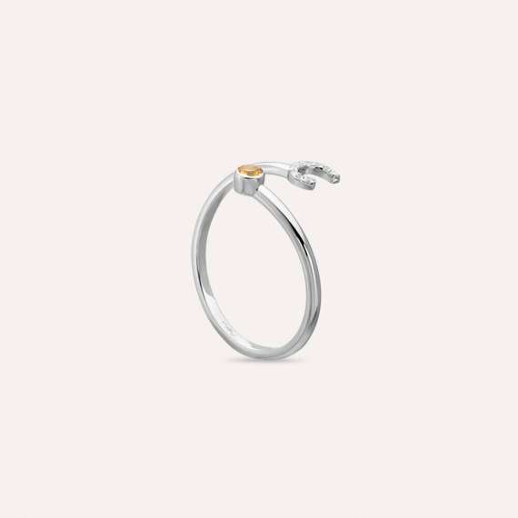 Diamond and Yellow Sapphire White Gold C Letter Ring - 4