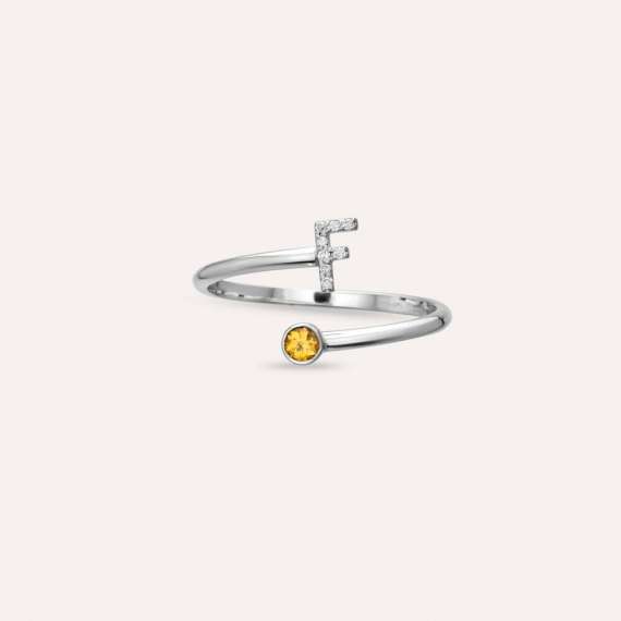 Diamond and Yellow Sapphire White Gold F Letter Ring - 5