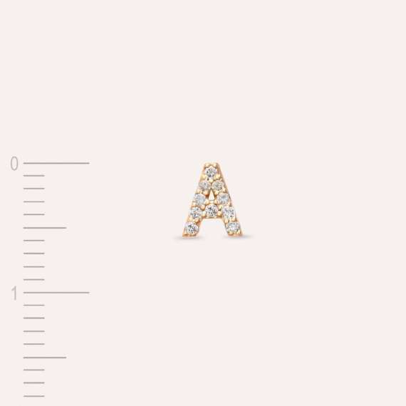 Diamond Rose Gold A Letter Mini Single Earring - 4