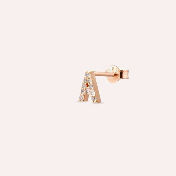 Diamond Rose Gold A Letter Mini Single Earring - 3