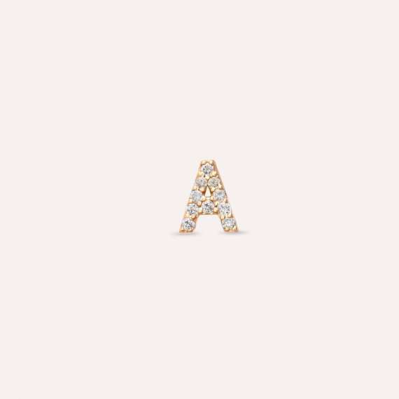 Diamond Rose Gold A Letter Mini Single Earring - 1