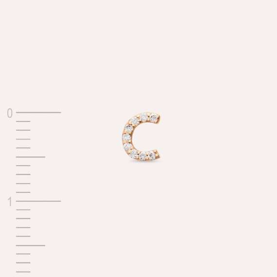 Diamond Rose Gold C Letter Mini Single Earring - 4