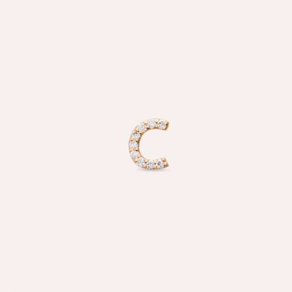 Diamond Rose Gold C Letter Mini Single Earring - 1