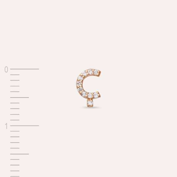Diamond Rose Gold Ç Letter Mini Single Earring - 4