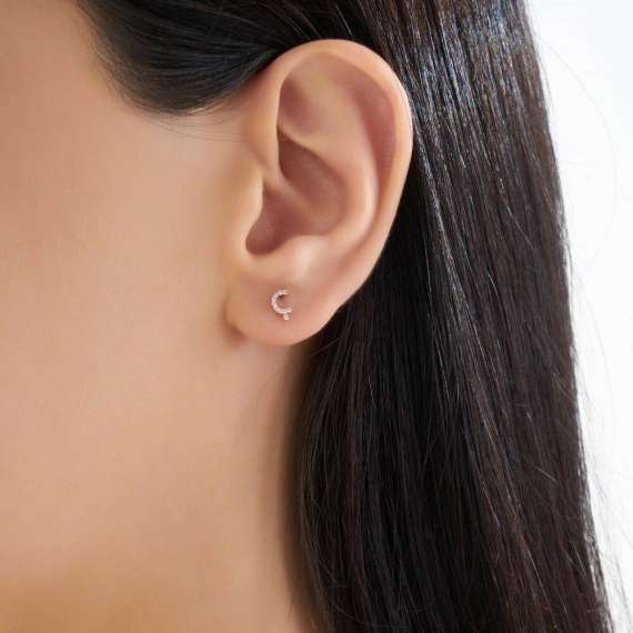 Diamond Rose Gold Ç Letter Mini Single Earring - 2
