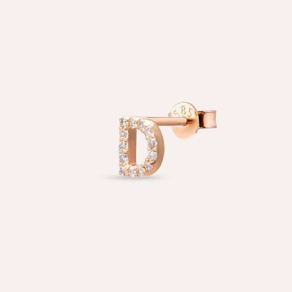 Diamond Rose Gold D Letter Mini Single Earring - 3