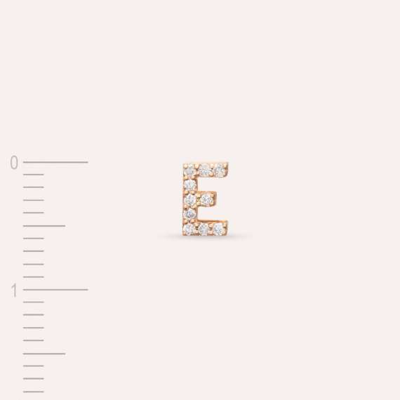 Diamond Rose Gold E Letter Mini Single Earring - 4