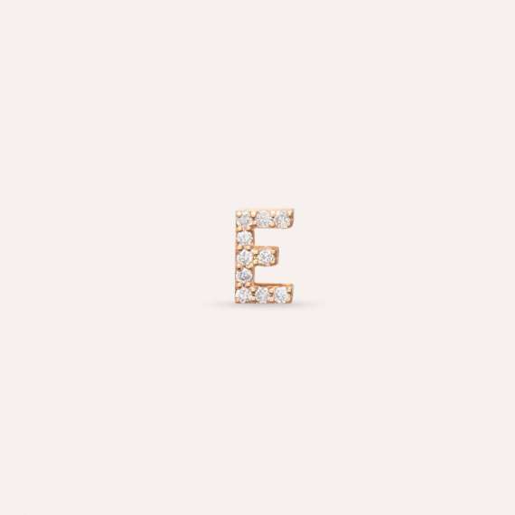 Diamond Rose Gold E Letter Mini Single Earring - 1