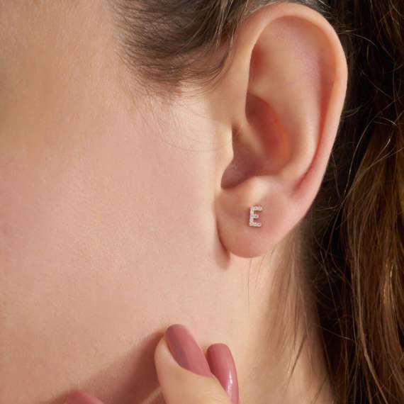 Diamond Rose Gold E Letter Mini Single Earring - 2