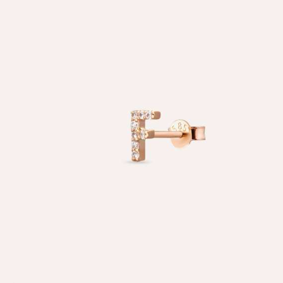 Diamond Rose Gold F Letter Mini Single Earring - 3
