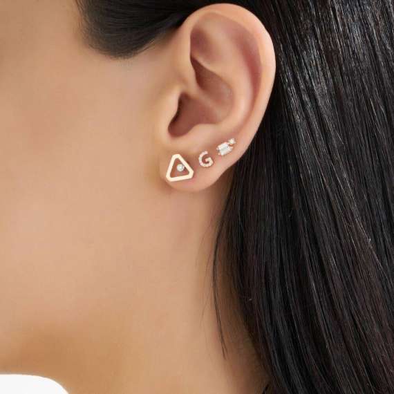 Diamond Rose Gold G Letter Mini Single Earring - 2