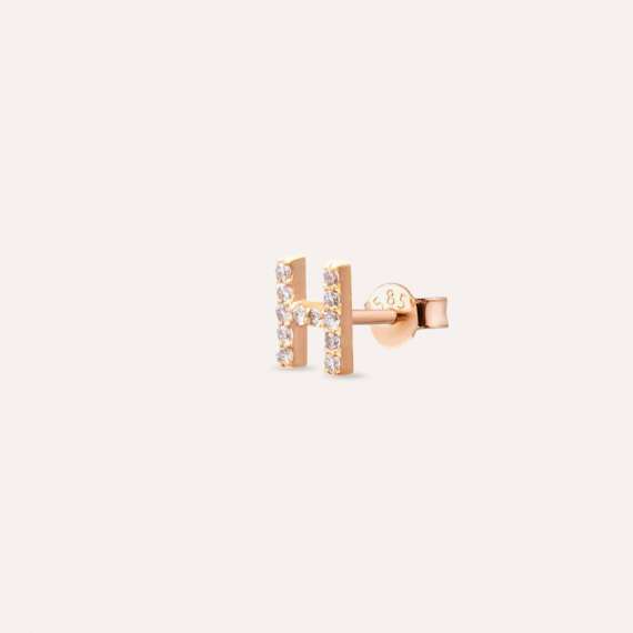 Diamond Rose Gold H Letter Mini Single Earring - 4
