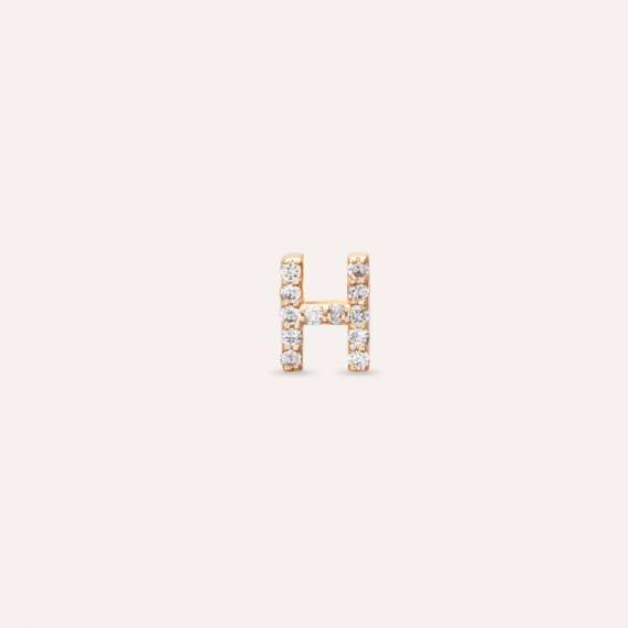 Diamond Rose Gold H Letter Mini Single Earring - 1