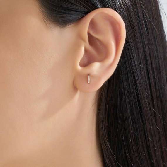 Diamond Rose Gold İ Letter Mini Single Earring - 2