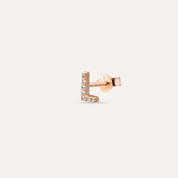 Diamond Rose Gold L Letter Mini Single Earring - 3