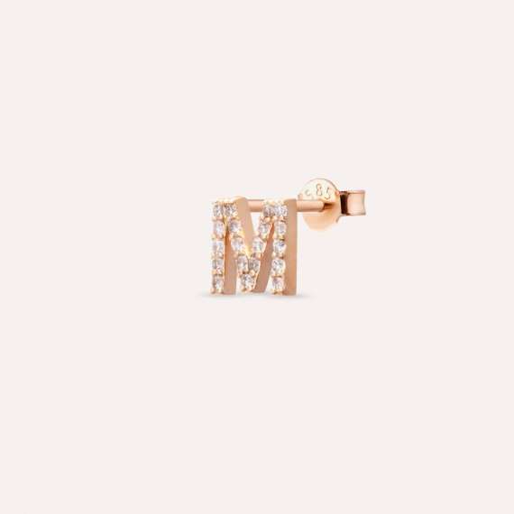 Diamond Rose Gold M Letter Mini Single Earring - 3