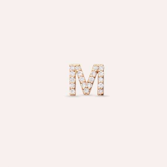 Diamond Rose Gold M Letter Mini Single Earring - 1