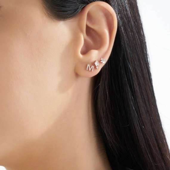 Diamond Rose Gold M Letter Mini Single Earring - 2