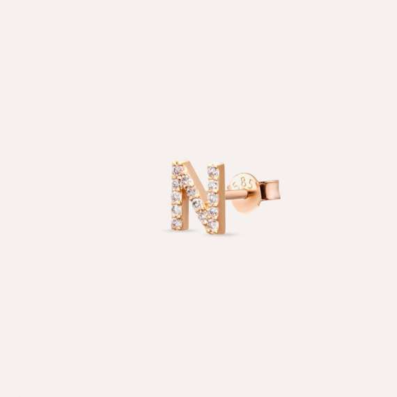 Diamond Rose Gold N Letter Mini Single Earring - 3