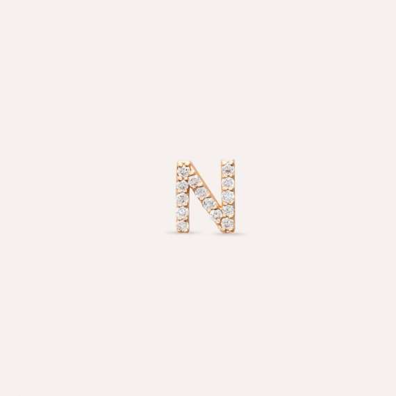 Diamond Rose Gold N Letter Mini Single Earring - 1