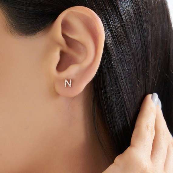 Diamond Rose Gold N Letter Mini Single Earring - 2