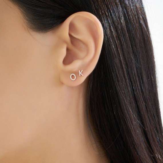 Diamond Rose Gold O Letter Mini Single Earring - 2